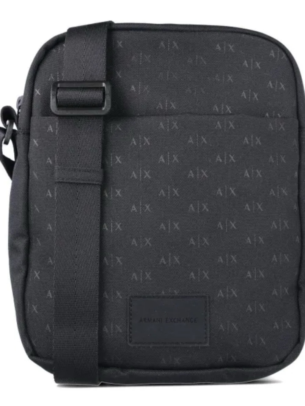 Armani Exchange black reporter/crossbody bag A|X logo pattern unisex